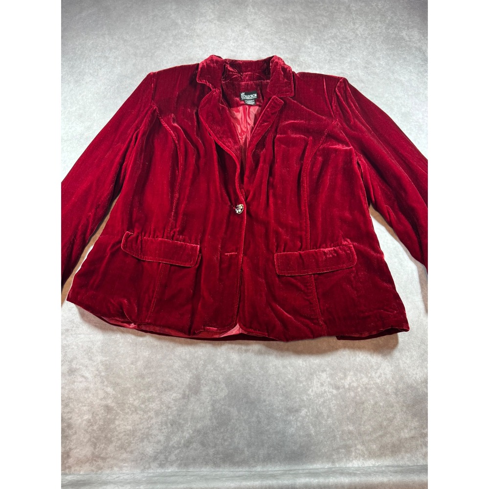 NY Collection Woman Red Velvet Blazer Jeweled Button Ruby Jacket  Size 2X NWT
